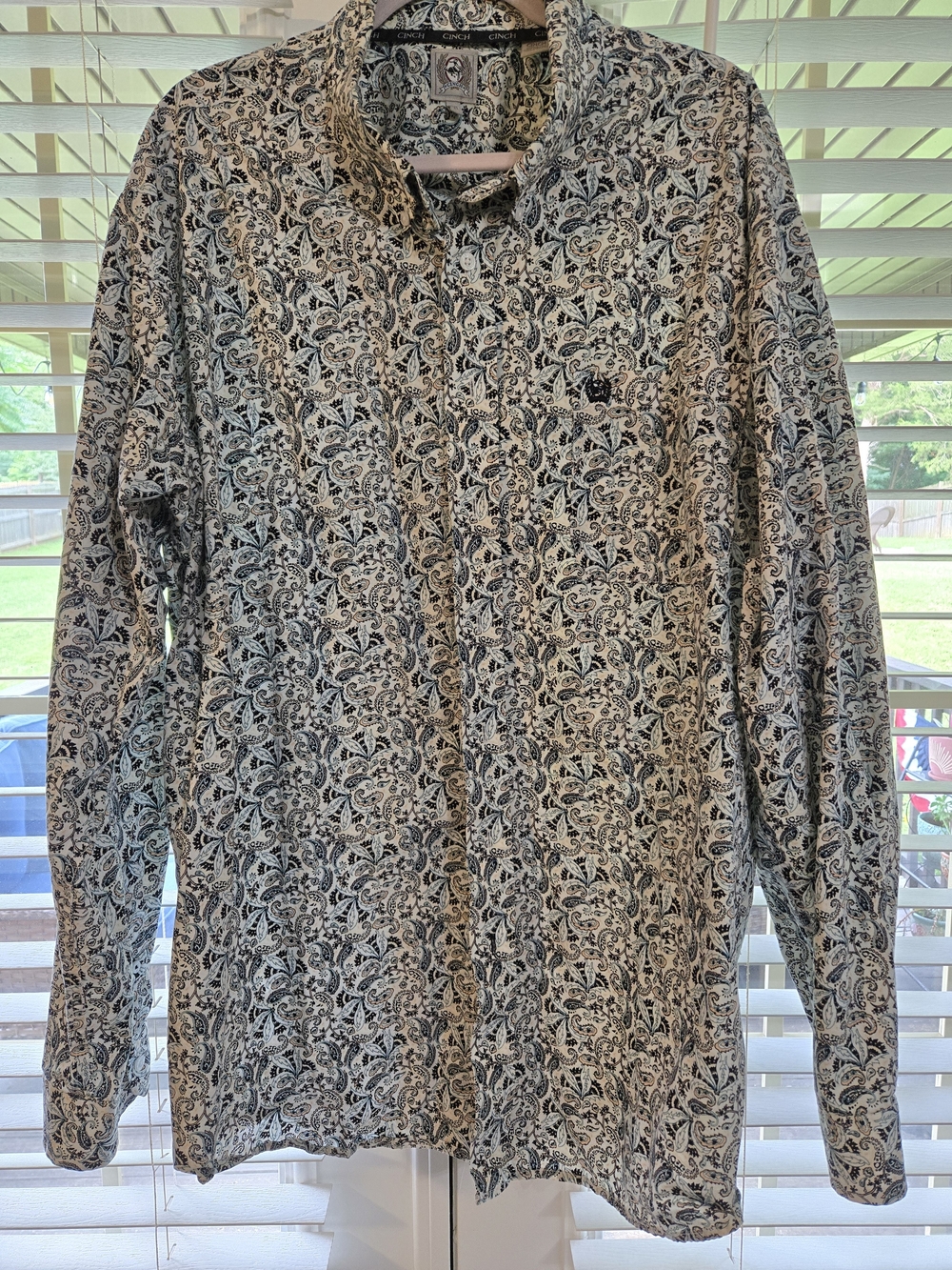 Cinch Blue & White Paisley Button-Down Western Shirt Sz XXL 2XL